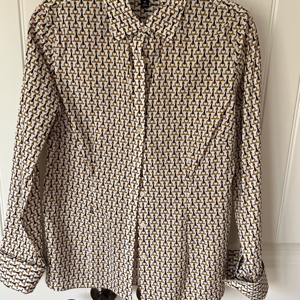 Lands End French cuff blouse - classic nautical, anchor pattern